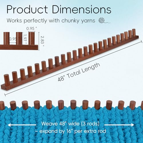 LITURTOO 48" Chunky Yarn Blanket Loom - Loom for DIY Throw Blankets, Adjustable Size Hand Knitting Yarn Chunky - size: 48" - Dark Wood Color