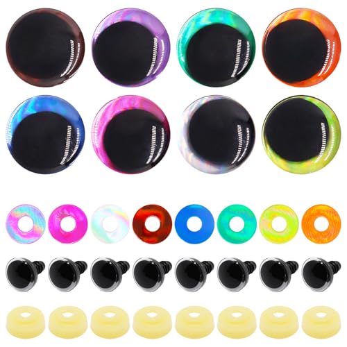 BUXIMN 16pcs 16mm 3D Small Safety Eyes for Crocheting, Tie Dye Laser Crochet Safety Eyes, for Stuffed Animals Doll Eye Crafts - color: Colorful A, size: 16mm