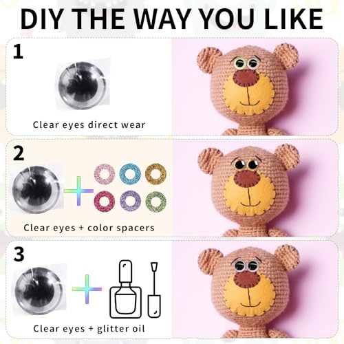MUCUNNIA 16pcs 40mm 3D Glitter Plastic Safety Eyes for Amigurumi Trapezoid Craft Crochet Doll Eyes with Washers Stuffed Animal Eyes for DIY of Puppet, Bear Plush Animal Halloween Decorations(6 Colors) - size: 40mm