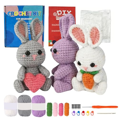 Crochet Kit for Beginners, Cute Animals DIY Crochet & Knitting Starter Kit | with Video for Adults