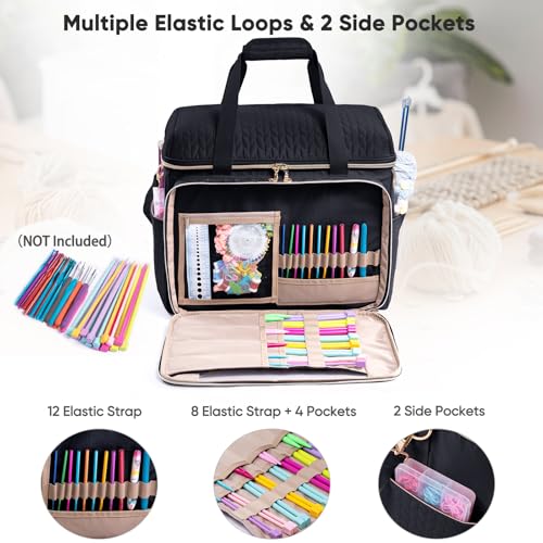 MYBAGZING Large Yarn Storage Bag,Crochet Bag Organizer,Yarn Bags for Crocheting,Crochet Storage Bag with Pockets for Crochet Hooks, Crochet Accessories,Knitting Bags,Gifts for Crocheters - color: Black, size: Large