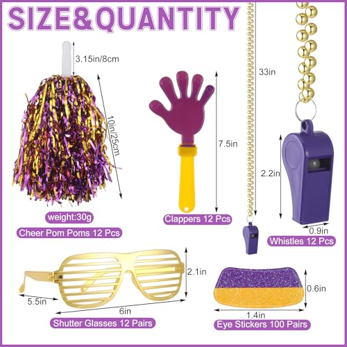 Realspring 148 Pcs Team Spirit Accessories for Sport Events - color: Purple Gold