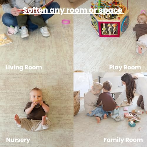 Little Landings Baby Play Mat for Floor - Sandstone (6x6ft) - Interlocking EVA Foam Play Mat Tiles for Babies & Toddlers, Non-Toxic Playmat for Tummy Time, Crawling & Playroom - Rug-Look Design - color: Sandstone - Beige, size: 6x6 ft
