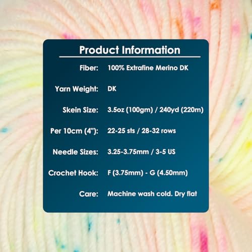 KnitPro Symfonie DK Weight Merino Wool Yarn 240yds, 100g, Neon Confetti | 100% Extrafine Merino, Hand Dyed, OEKO-TEX Certified, Superwash, Colorfast, #3 Yarn Skein for Knitting & Crochet - color: Neon Confetti