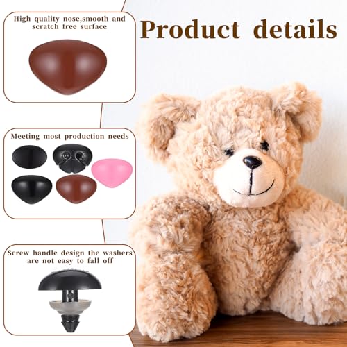 150PCS Safety Nos for Stuffed Animal,Black Brown Pink Crochet Safety Nos | with Washers, Plastic, Large Safetys Nos for Crocheted Dolls, Bears Dogs, Plush Toys, Craft Dolls Puppets, 12-20mm