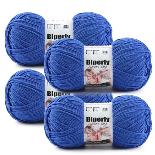 Skinny Chenille Yarn for Crocheting, #2 Blue Soft Baby Blanket Fluffy Yarn | 4 Pack of 314 Yds, 3.5 Oz Sport Fingering Weight Fine Yarn, Plush Thin Velvet Yarn for knitting Blankets, Amigurumi Yarns - color: Blue