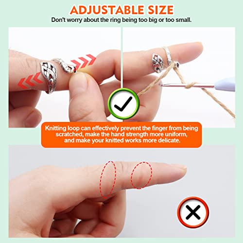 6Pcs Knitting Loop Crochet Loop Knitting Accessories, Metal Thread Guide Finger Holder Knitting Thimbles,Adjustable Braided Open Finger Ring,104Pcs Knitting Stitch Markers and 1 Crochet Hook