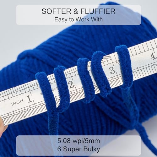 Chunky Chenille Yarn #6 Super Bulky Soft Fluffy Crochet | Easy care & beginner-friendly. Choose 0.66lb or 1.76lb. Perfect for blankets, hats, scarves, home decor. Machine washable. - color: Navy Blue, size: 0.66LB/215yds