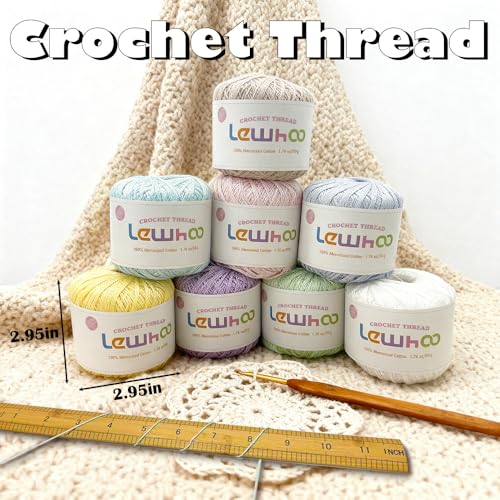 Crochet Thread, 8 Pearl 100% Mercerized Cotton Yarn Balls | Tatting Thread Size 10 for Crocheting, Cotton Lace Yarn Hand Embroidery - color: multicolor 2