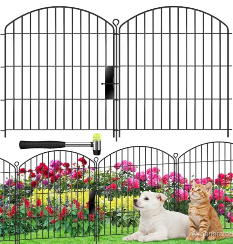 Decorative Garden Fence with gate 32in (H) x22ft (L),Arched Metal No Dig | Small Fence for Dogs & Rabbit,Ornamental Animal Barrier for Flower Beds,Border Panels Fencing for Yard & Patio Outdoor Decor - size: 10 Panels-32in(H) x 22ft(L) with Gate