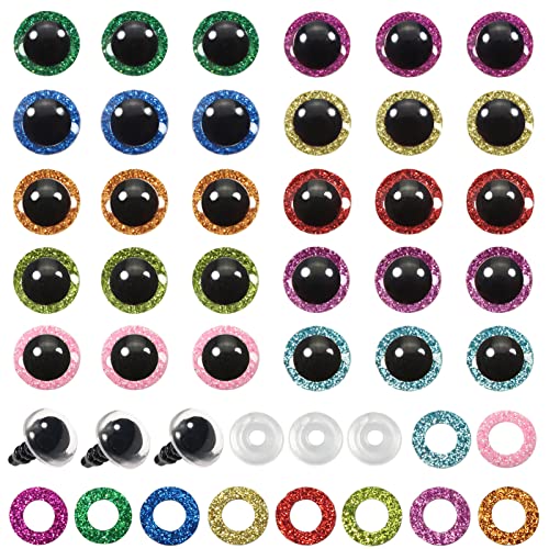 TOAOB 120pcs Glitter Plastic Safety Eyes 10mm Crafts Doll Eyes 10 Colors Half Round Craft Crochet Eyes with Washers for Stuffed Animals Amigurumis Bears Dolls Making - size: 10mm