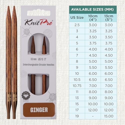 KnitPro Ginger Interchangeable Circular Needles 5" (13cm) | US Size 10 (6mm) - size: US 10 (6mm)
