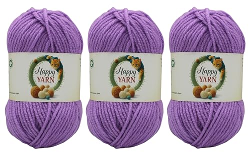 Sunny Cat Happy Yarn 50% Wool Yarn for Knitting & Crochet 3 x 3.5oz/100g, #5 Bulky Weight 3 x 120 Yards Soft Yarn for Sweaters Hats & Scarves Made in Turkey (Enchanted Violet 76076) - color: Enchanted Violet 76076