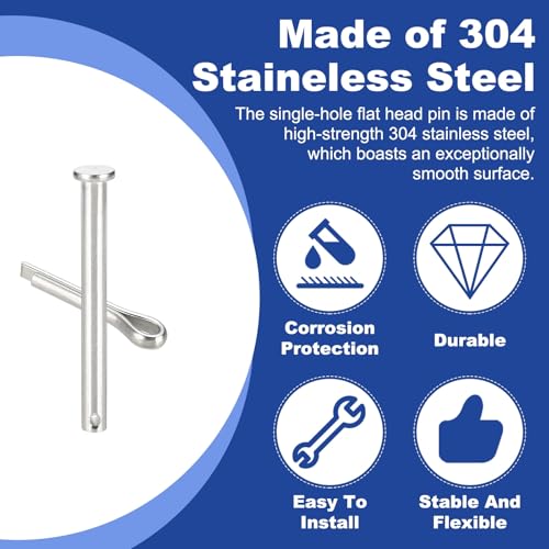 uxcell 4Pcs M8x80mm Clevis Pins, 304 Stainless Steel Single Hole Flat Head Hitch Fastener Lock Systems with Cotter Pins for Furniture Installation Trailer Lawn Mower, Silver - size: M8x80mm
