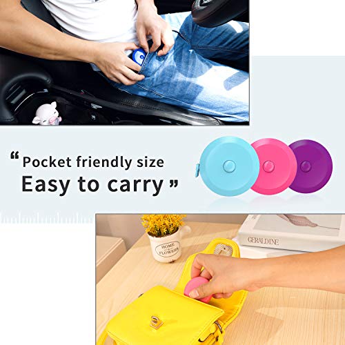DiCUNO 3-Pack Soft Retractable Measuring Tape, 60-Inch 1.5 Meter, 3 Colors | Measuring Tape for Pocket, Body Tailor Sewing Craft Cloth Tape Measure, Color: Purple/Sky-Blue/Cherry-Pink - color: 3 Colors (Purple/Sky Blue/Pink)