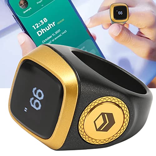 Digital Tally Counter Ring, 20mm, Black | Smart Counter with Vibration Reminder & Mini LCD Screen, Resettable, for Muslim Azan Alarm Clock