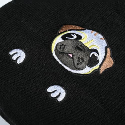 Personality Animal Head Embroidery Knit Beanie Hat for Adult and Big Kids Winter Warm Skull Cuffed Hats - color: Dog 2-black