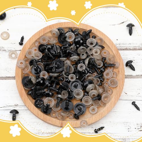 UPINS 600pcs Black Safety Eyes with Washers for Amigurumi Crochet Dolls | 6 Mixed Size Plastic Craft Eyes with Washers, Amigurumi Doll, Stuffed Animal, DIY Crafts Making Supplies - size: 6-16MM