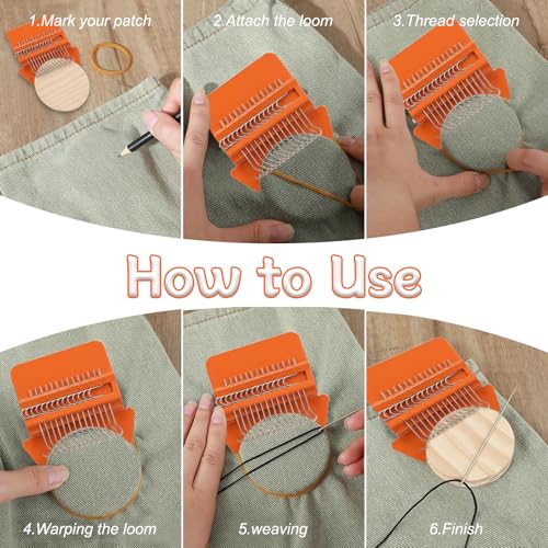 Speedweve Style Darning Loom, Mini Loom Machine Kit Tool 14 Hooks Speedweve Weaving and 9 Yarn Knitting Needles, DIY Craft Weaving Repair for Mending Jeans Socks Clothes