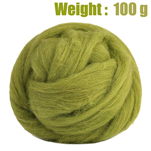3.53oz Needle Felting Wool Roving Wool for Felting Wool Felting Supplies | Grass Green Pure Wool Chunky Yarn Spinning Wool Roving for Needle Felting Wet Felting Diy Hand Spinning - color: grass green