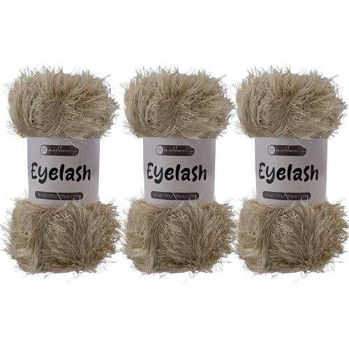 Makromecity Eyelash Yarn – Fuzzy Fun Fur Yarn, 3.53 Oz (100g) 150 yd (140m), Weight 3 Light, Premium Polyester Novelty Feather Yarn for Scarves, Amigurumi, Plush Toys & Craft (Latte, 3 Skeins) - color: Latte, size: 3 Skeins
