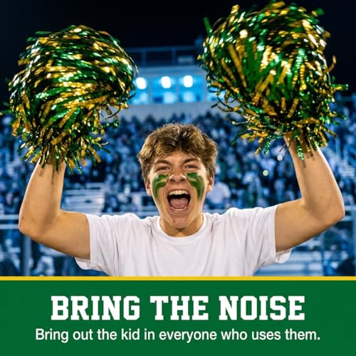 Anderson's Metallic Green and Gold Foil Textured Shakers- Pack of 10 | Anderson's Metallic Pom Pom For Cheerleader, Football, Basketball, Homecoming Squad, Team Party, Performance, Celebration - color: Green and Gold