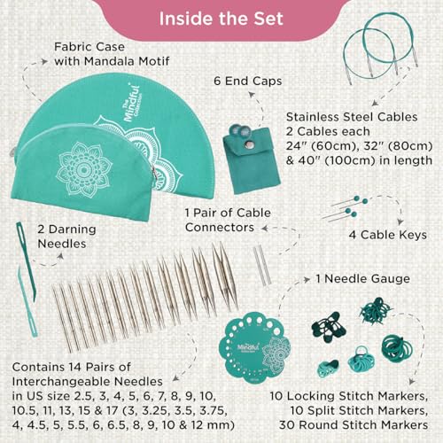 KnitPro The Mindful Collection Affection Interchangeable Needles Set 5" (13cm) | 14 US Sizes (2.5-17) with Accessories - size: Affection
