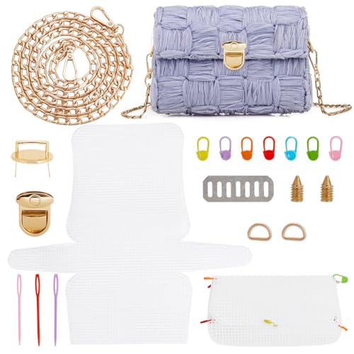 WADORN DIY Knitting Crochet Bags Kit, Acrylic Yarns Weaving Bag Making Materials Blank Mesh Plastic Canvas Sheets for Embroidery Cross Stitch DIY Women Handmade Bag Making Accessories, 10x5.9 Inch - size: 10x5.9 Inch