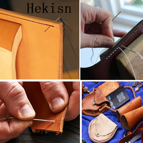 Hekisn Professional Large-Eye Triangle Leather Needles with Threaders for Hand Sewing Repair Stitching Projects (1.6 * 58mm) - size: 1.6*58mm