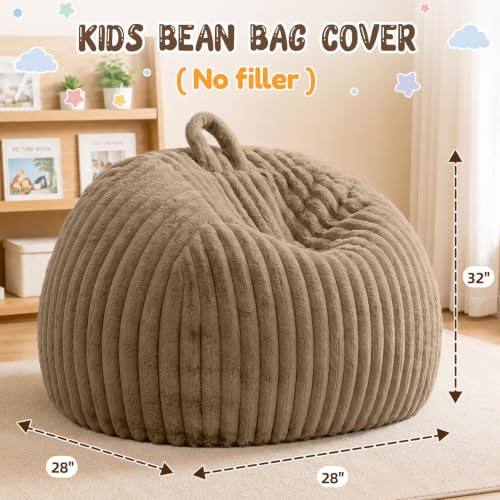 Bean Bag Cover No Filler Stuffed Animal Storage Bean Bag Chair Cover | Soft Faux Rabbit Fur,Non-Slip Bottom,Durable Zipper,Fill with Plush Toys or Blankets,for Adults Teens Kids Girls,Brown - color: Brown (Cover Only), size: Small(28''x28''x32'')