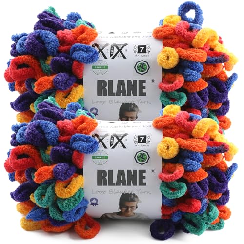 Loop Yarn for Finger Knitting Soft - Chunky Yarn for Hand Knitting - 2 Pack of 180 G/6.4 Oz - #7 Jumbo - 18 Yards - Chenille Blanket Yarn for Crocheting Blankets Amigurumi (2, Bright Rainbow) - color: Bright Rainbow