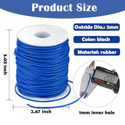 Hollow Rubber Tube 54 Yards 2mm Marine Blue Stitch Keeper with 1mm Hole | Tubing Knitting Barber Cord Rubber Pipe with Spool for Knitting Projects Jewelry Making and Bead Creations - color: Marine Blue