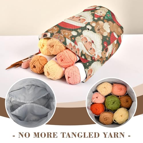 Tatenale Crochet Bag Yarn Bag Knitting Project Bag with Pockets and Handle Portable Yarn Storage Organizer Tangle Free 8.3x11 InchGreen Christmas Santa Claus and Cookies16 - color: Green Christmas Santa Claus and Cookies16