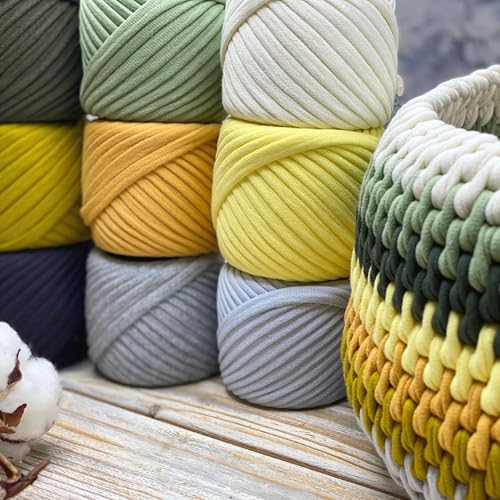 Bobilon 7-9 mm T-Shirt Yarn Kit - 9 Cotton Balls, Crochet - Angelina Set | 9 balls of 100% cotton t shirt yarn, 196 yds total, 7-9 mm; matching colors for crochet, knitting and macrame - color: Angelina
