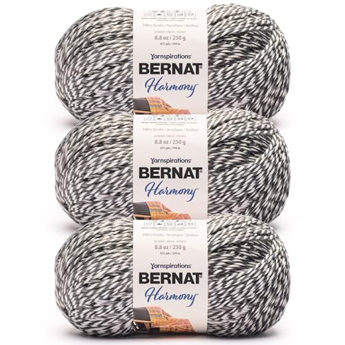 Bernat Harmony Acrylic Yarn for Crocheting, Foggy Notion, 3-Pack | #4 Worsted Yarn, 100% Acrylic, Soft Yarn for Crocheting Blankets, Garments, Knitting & DIY Crafts, 431yds, 250g/9oz per skein - color: Foggy Notion