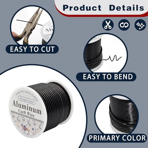 9 Gauge Aluminum Craft Wire Black 40FT 3mm, Jewelry Making, Flexible Bendable Armature Wire for Sculpting, Floral Crafts, Metal Wire Wrapping, DIY Art Projects & Wreath Making - color: Black, size: 9gauge