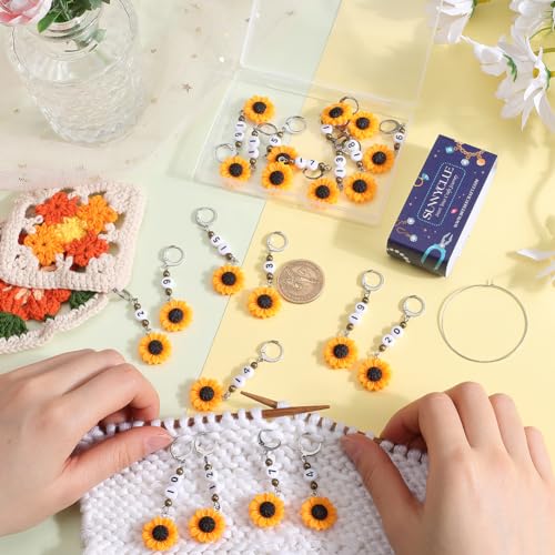 SUNNYCLUE 1 Box 20Pcs Cute Crochet Markers 1~20 Number Stitch Marker Resin Sunflower Planner Charms Knit Markers Locking Removable Leverback for Knitting Crocheting Sewing Quilting Jewelry Making