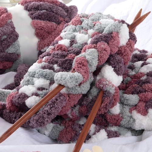 MABOZOO Tie Dye Chunky Yarn for Crocheting & Knitting, 8 Pack - Soft Plush Red Fluffy Jumbo Chenille Yarn,Giant Thick Fuzzy Bulky(29 yds, 8 oz Each Skein) - color: Red,Purple