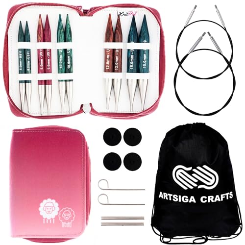 KnitPro Dreamz Chunky 5-Inch IntChg. Circular Knitting Needle Set | US 11, 13, 15, 17, 19 Incl. 2 Memory-Free Cables, 4 Caps, 2 Keys, 2 Connectors, Fabric Case & Project Bag