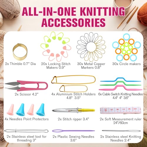 2 Pack New Basic Knitting Tools Accessories Supplie with Case Knit Set Lot | Knitting Supplies Set with Stitch Markers Plastic Sewing Needles Cable Needles for Sewing and Weaving,Includes 182PCS