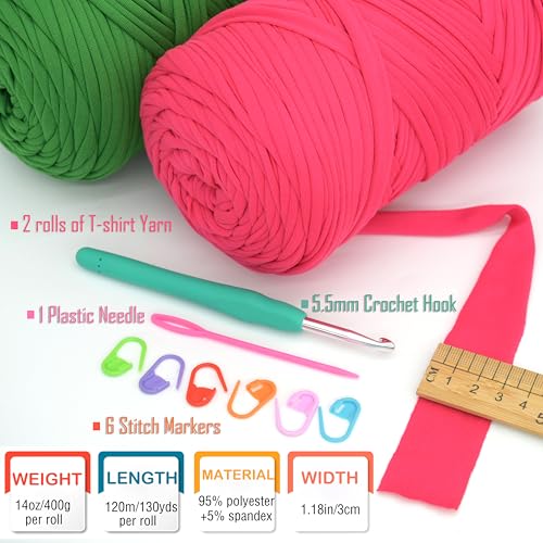 2 Pack Tshirt Yarn for Crochet,Apple Green T Shirt Soft Elastic Fabric Chunky Thick T-Shirt Crochet Yarn for Crocheting Knitting Beginner Hand Knitting Bag/DIY Craft/Home Decor 2 * 400G-Apple Green - color: Apple Green, size: 2 PACK