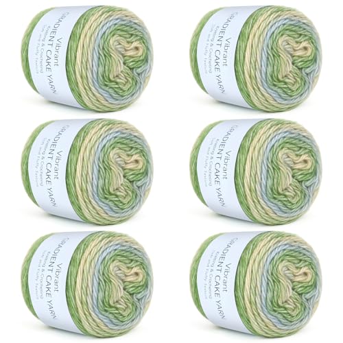 Aeelike Cake Yarn for Crocheting, Soft Ombre Crochet Yarn, Green Gradient | 6 PCS #3 Light weight 100g(3.52oz) 245m( 267yards), 60% Cotton Blend Gradient Yarn for Blanket Scarves DIY Crafts, Ideal Gift - color: Green Gradient, size: 6 pcs