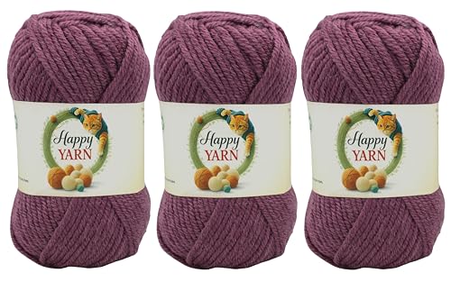 Sunny Cat Happy Yarn, Wool Set of 3-100g/3.5oz Each - #5 Bulky - Knitting and Crocheting Yarn, Made in Turkey (Orchid Haze 76000) - color: Orchid Haze 76000