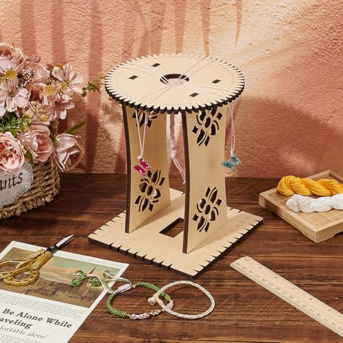 BENECREAT Wood Braiding Disk Friendship Bracelet Looms, 2 Styles Bracelet Knitting Disk Kit with Round & Square Desktop for DIY Hand Rope (Navajo White)