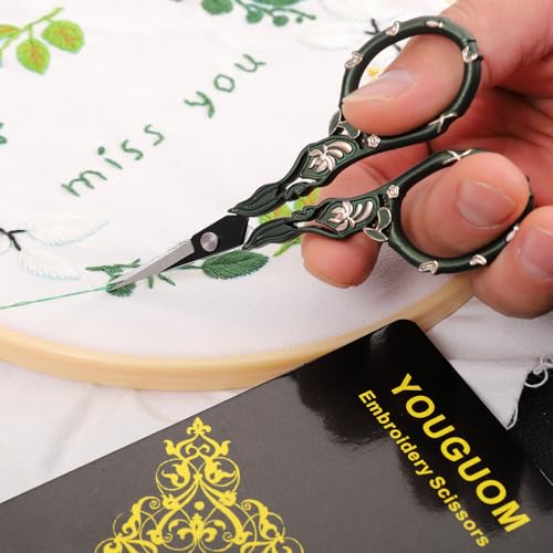 YOUGUOM Crochet Stitch Scissors with Cover, Small Crafting Shears | Vintage, Sharp, for Sewing, Embroidery, Needlework, Knitting, Yarn, Paper, Detail Thread Snips, Mini DIY Tools, Green - color: Golden Green