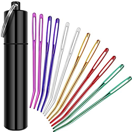 yklbpd 12pieces Yarn Darning Needle Large Big Eye Weaving Needle,Tapestry Needle Bent Needles with Aluminum Storage Tube