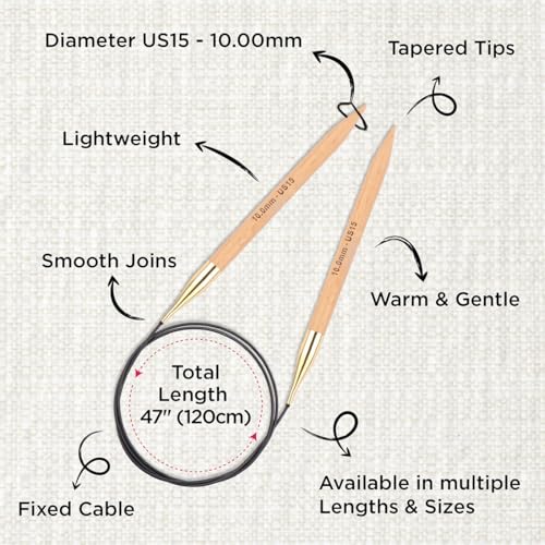 KnitPro Basix Beech Fixed Circular Needles 47" (120cm) | US Size 15 (10mm) - size: US 15 (10mm)