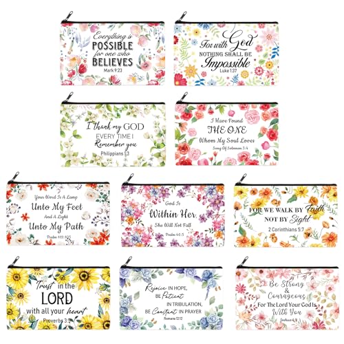 Reginary 20 Pcs Makeup Bags Gifts for Women Canvas Cosmetic Bags with Zipper Bulk Gift for Women Travel Purse Organizer Pouch Accessory, Toiletry Large Capacity, 7 x 4.3 Inch(Religious) - style: Religious