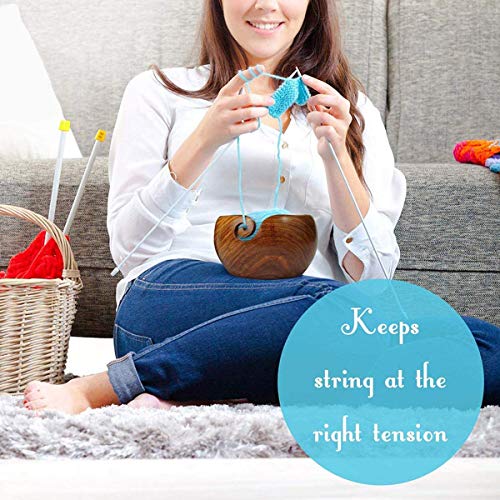 Joyeee Wooden Yarn Bowl, Yarn Holder for Crocheting, Crochet Bowl Accessories Holder with Holes Handmade to Prevent Slipping, Perfect Crochet Holder for Crocheting and Knitting Mothers Day Gift 6.3'' - color: Rosewood with lid, 6.3''