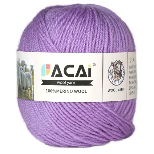 Facai Merino Wool Yarn Sock Yarn - 100% Pure Merino Wool Roving for Knitting, 1-Ball Set, 3.5oz (240 Yards), Worsted Weight (1, Purple) - color: Purple
